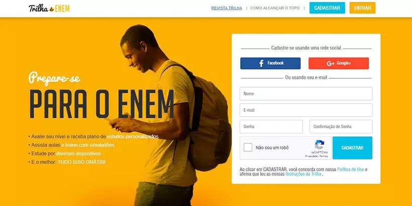 Screenshot da plataforma Trilha do Enem